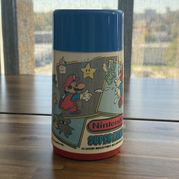 VTG 1988 Aladdin Super Mario Nintendo Plastic Lunchbox Thermos Cup Lunch Box RD - Picture 14 of 16